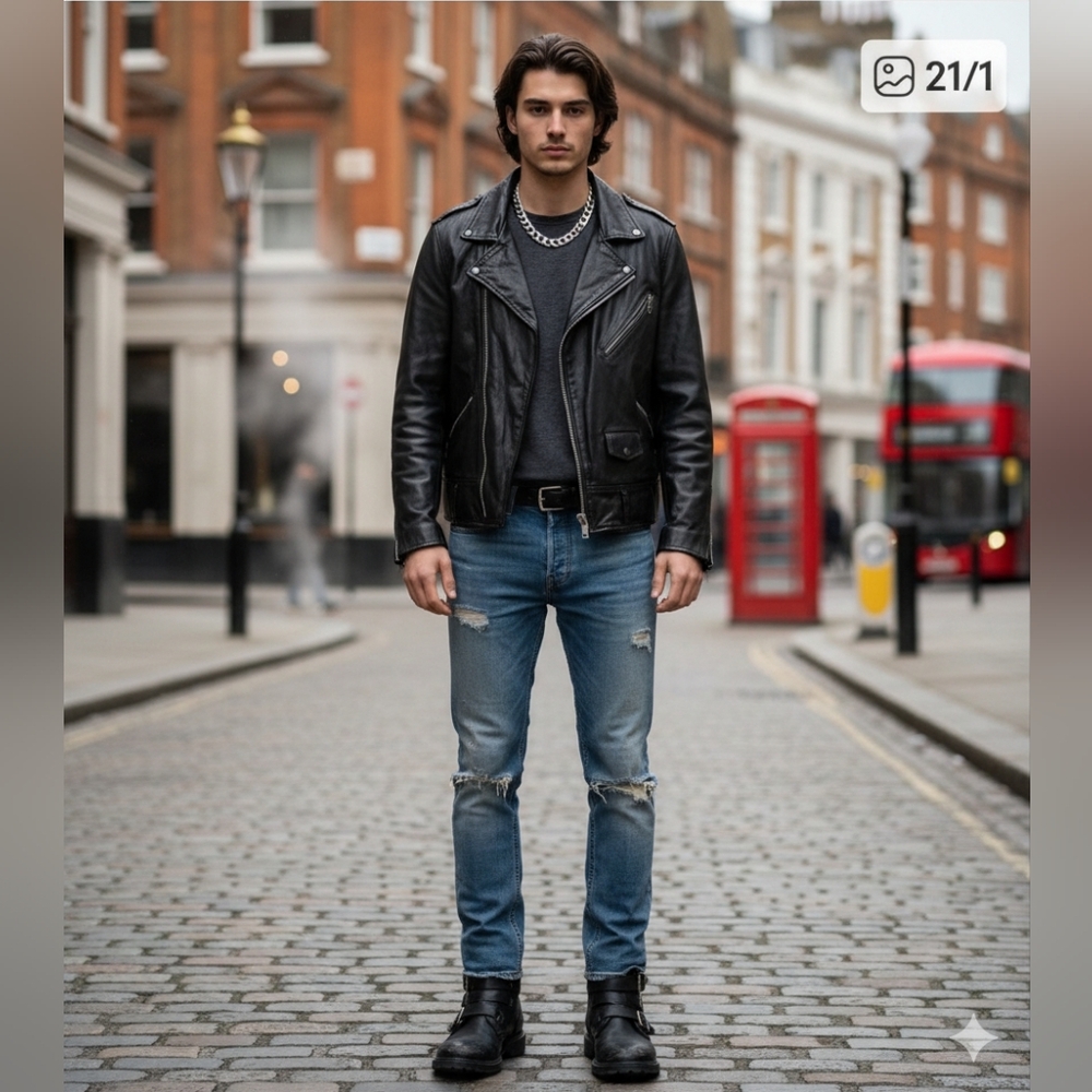 David Kollar Classic Leather Biker Jacket 100% Sheep Leather Size L